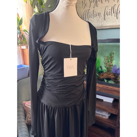 Nia Sera slinky long sleeve ruched midaxi dress in black $148.00 nwt medium - Picture 10 of 11